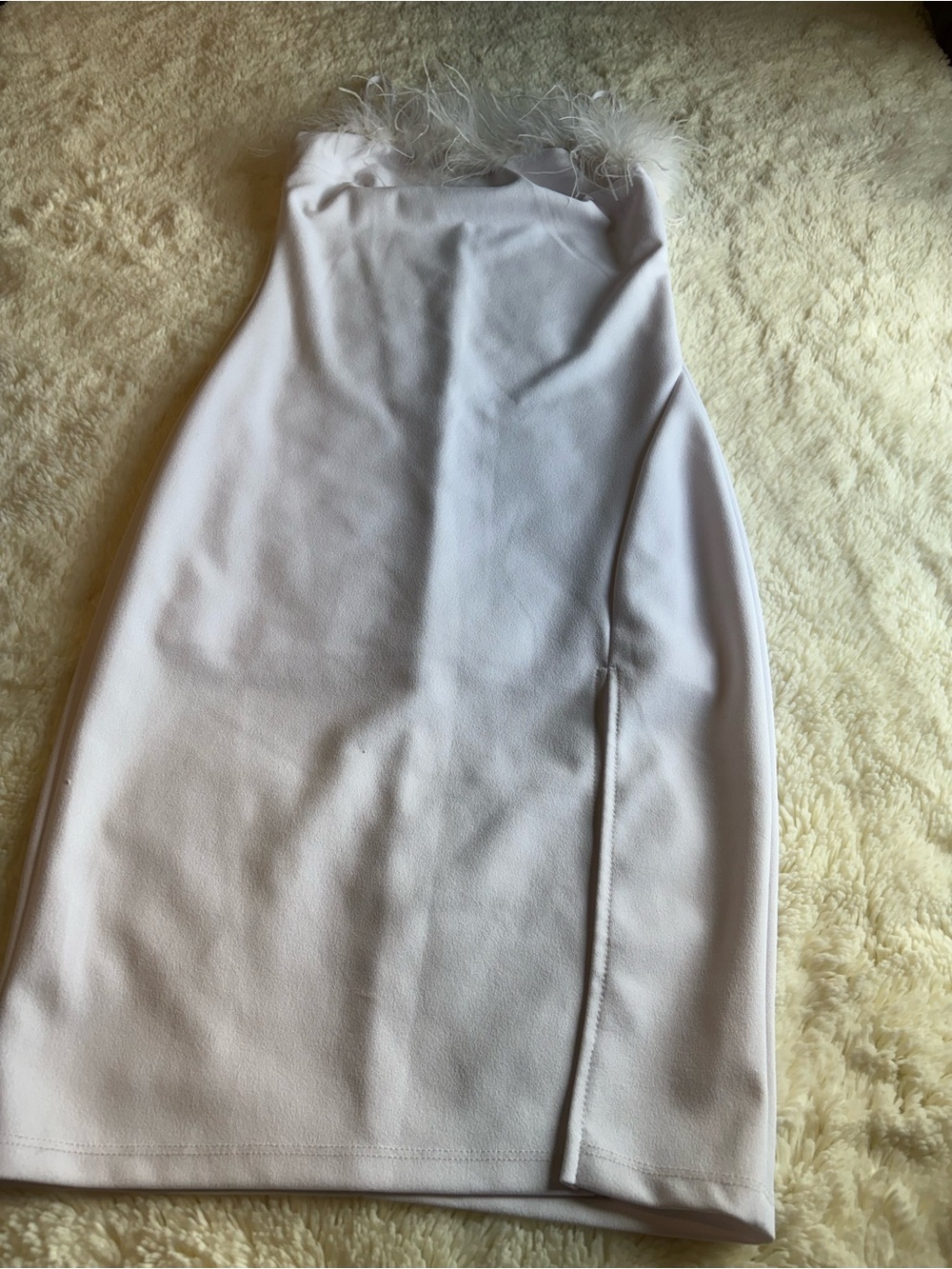 Feather-Trim White Dress